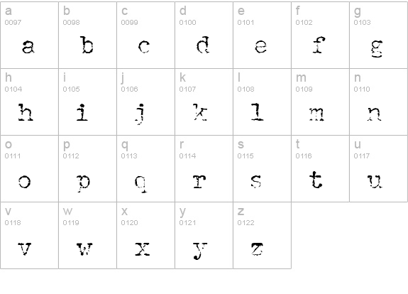 PFDumbOldTypewriter One Light lowercase a-z preview