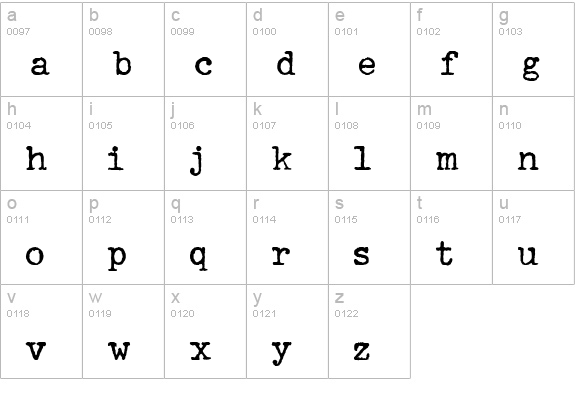 PFDumbOldTypewriter One Normal lowercase a-z preview