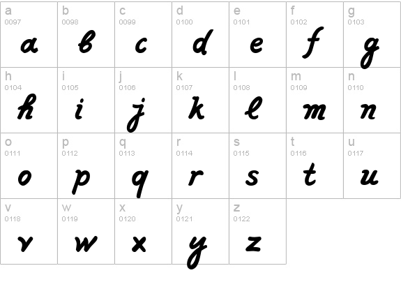 PFFreeScript Bold lowercase a-z preview