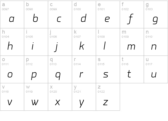 PFIsotextPro-LightItalic lowercase a-z preview