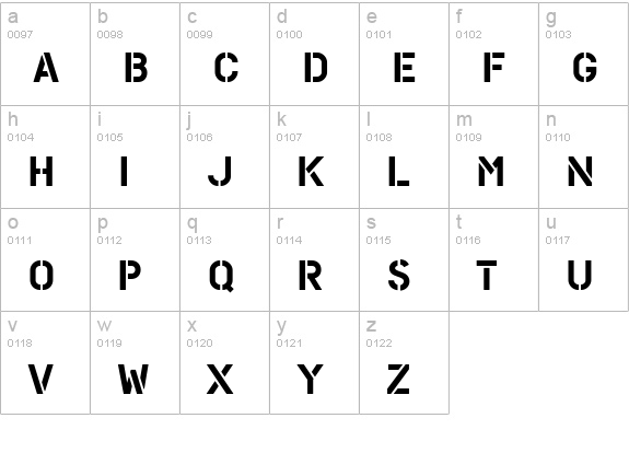 PFStampsPro-Solid lowercase a-z preview
