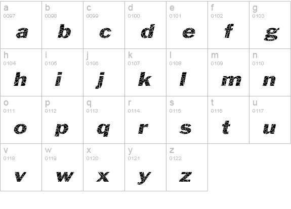 Philadelphia Cracked-Extended Italic lowercase a-z preview