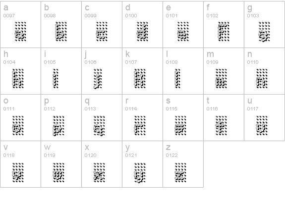 Pindown BRK lowercase a-z preview