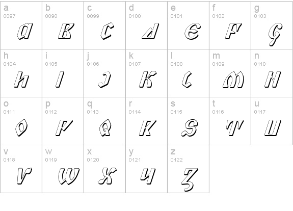 Piper Pie 3D Italic lowercase a-z preview