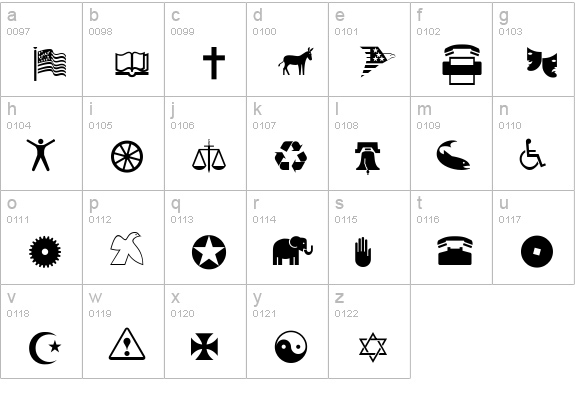 PIXymbolsDingbats lowercase a-z preview