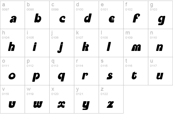 PookyDisplay Italic lowercase a-z preview