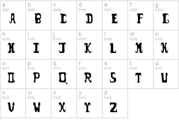 possum droppings. lowercase a-z preview