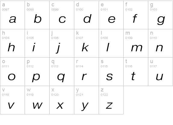 Pragmatica Extended Light Oblique lowercase a-z preview