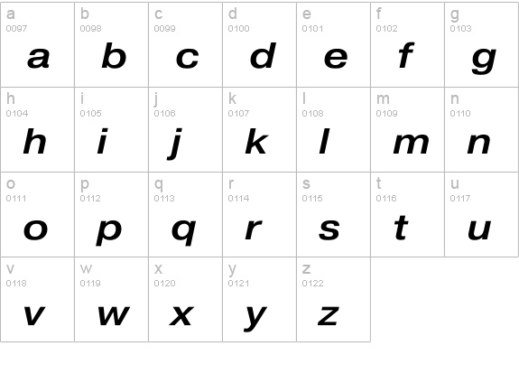 Pragmatica Extended Medium Oblique lowercase a-z preview