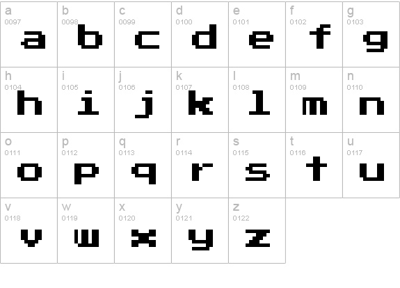 Press Start 2P lowercase a-z preview