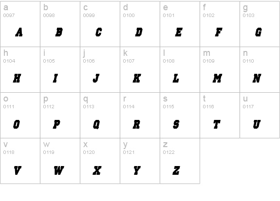 Princeton solid Condensed Italic lowercase a-z preview