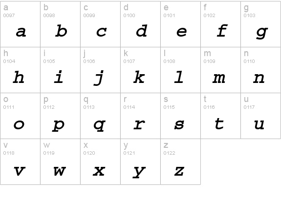 PT Courier Bold Oblique Cyrillic lowercase a-z preview