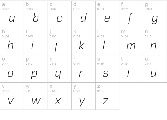 Purista Light Italic lowercase a-z preview
