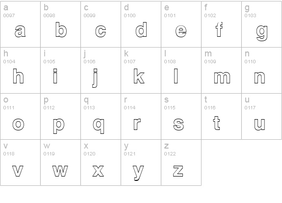 QTHelvet-BoldOutline Regular lowercase a-z preview