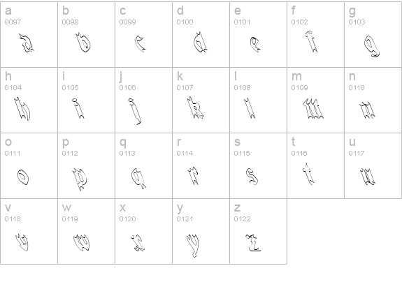 QuaelGothicHollowLefty lowercase a-z preview