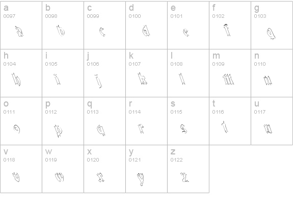 QuaelGothicHollowLeftyCondensed lowercase a-z preview