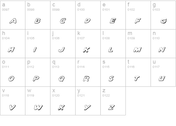 Quartermain Outline Italic lowercase a-z preview