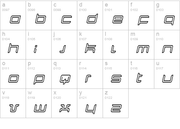 Quarx Outline Italic lowercase a-z preview
