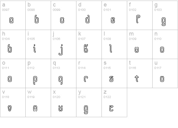 Queasy Outline BRK lowercase a-z preview