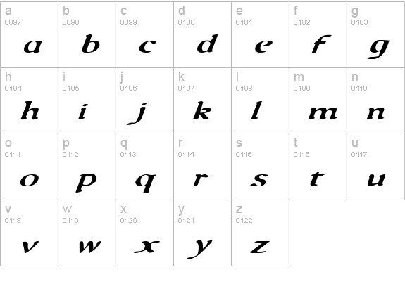 Queen & Country Expanded Italic lowercase a-z preview