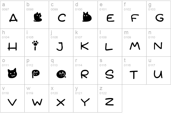 Quiet Meows lowercase a-z preview