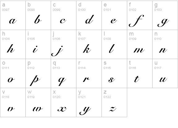 R791-Script-Bold lowercase a-z preview