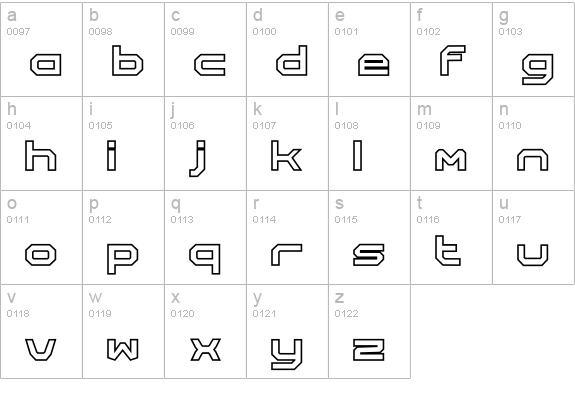 Rally-Outline lowercase a-z preview