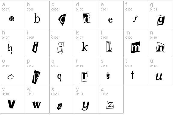Ransom Note lowercase a-z preview