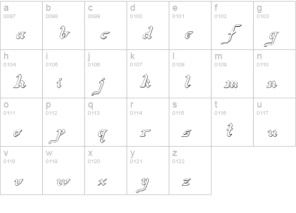 Redcoat Shadow Italic lowercase a-z preview