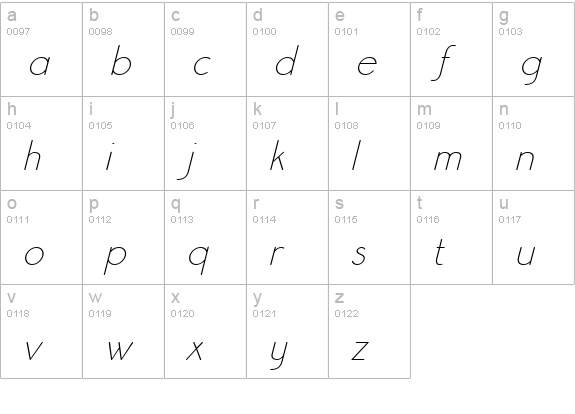 Register Sans BTN Lt Oblique lowercase a-z preview