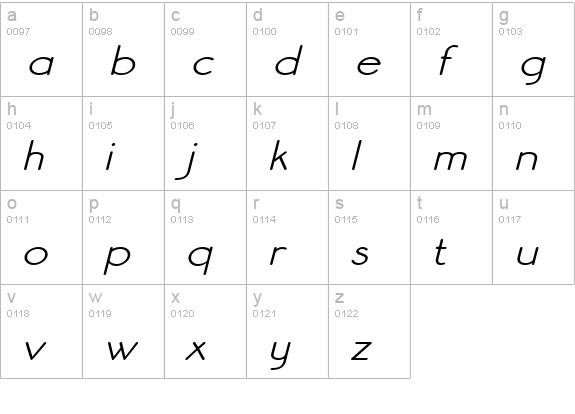 Register Sans BTN Wide Oblique lowercase a-z preview