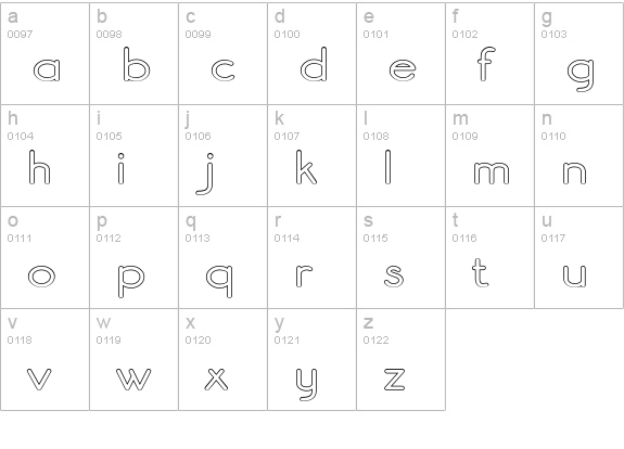 Register Sans BTN Wide Out lowercase a-z preview