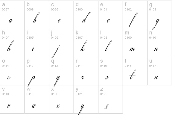 Respective Slanted lowercase a-z preview