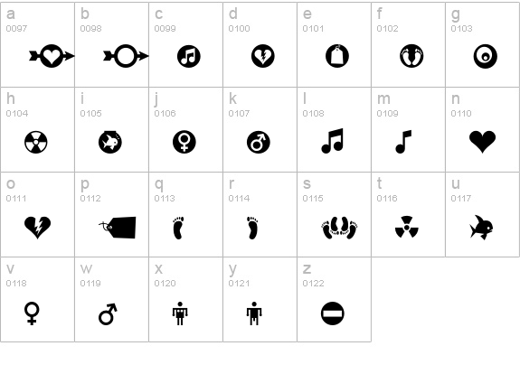 RiansDingbats-One lowercase a-z preview