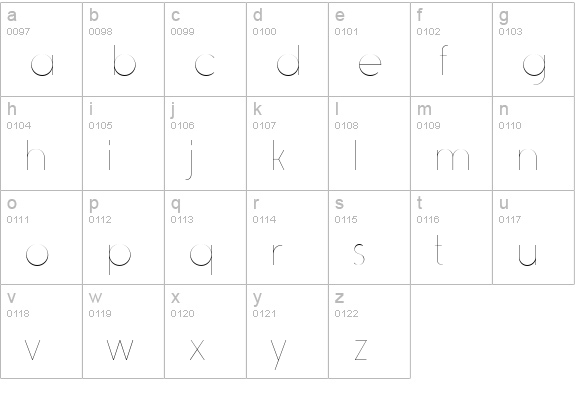 Rimouski UltraLight lowercase a-z preview