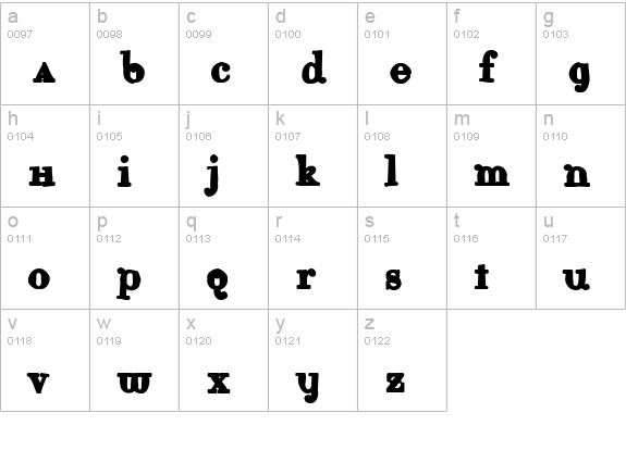 Rina Ink lowercase a-z preview