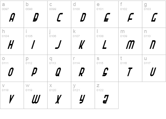Ro'Ki'Kier Condensed Italic lowercase a-z preview