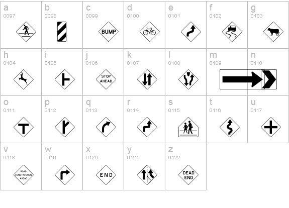 RoadWarningSign lowercase a-z preview