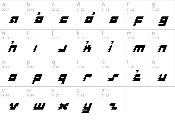 Roid Rage Italic lowercase a-z preview