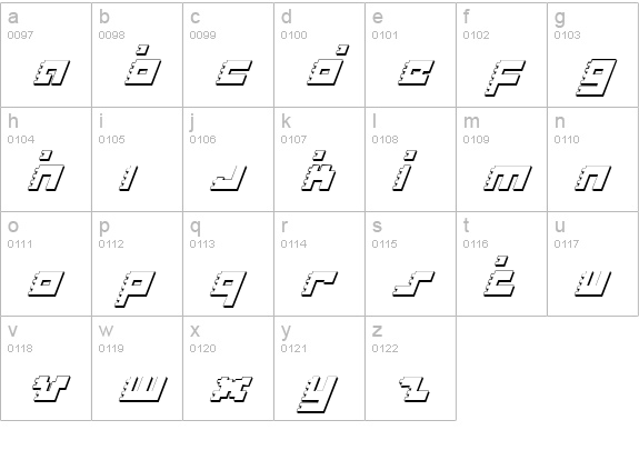 Roid Rage Shadow Italic lowercase a-z preview