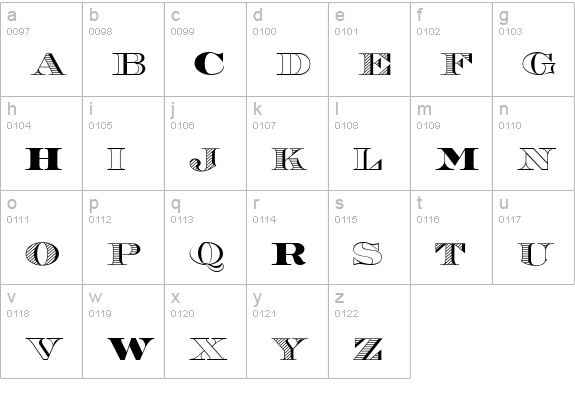 Roman38-Sample lowercase a-z preview