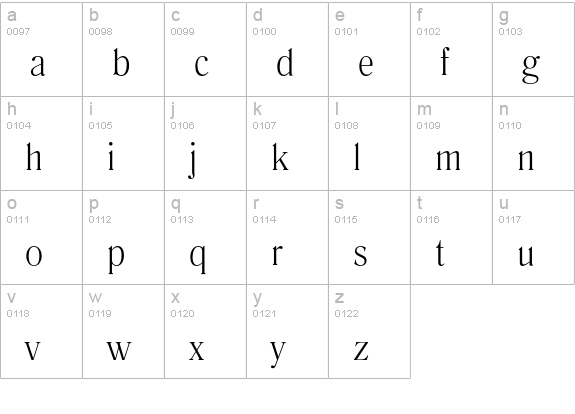 RomanaEF-Light lowercase a-z preview
