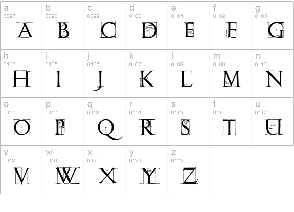RomanGridCaps lowercase a-z preview