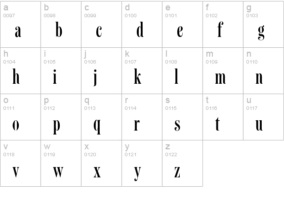 Romantica Std Condensed lowercase a-z preview