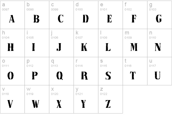 RubberStampCondensed Normal lowercase a-z preview