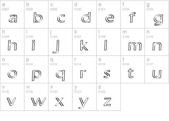 Ruffian Outline lowercase a-z preview
