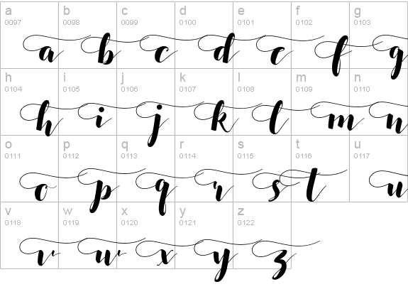 Salsabilla Swash lowercase a-z preview