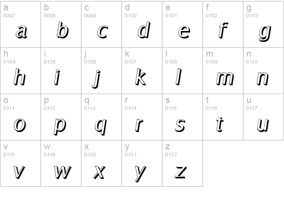 SalzburgShadow-Italic lowercase a-z preview