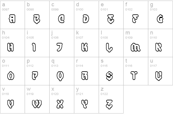 SamuraiCabCo Outline BB lowercase a-z preview