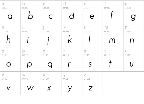 SansSerifBookFLF-Italic lowercase a-z preview